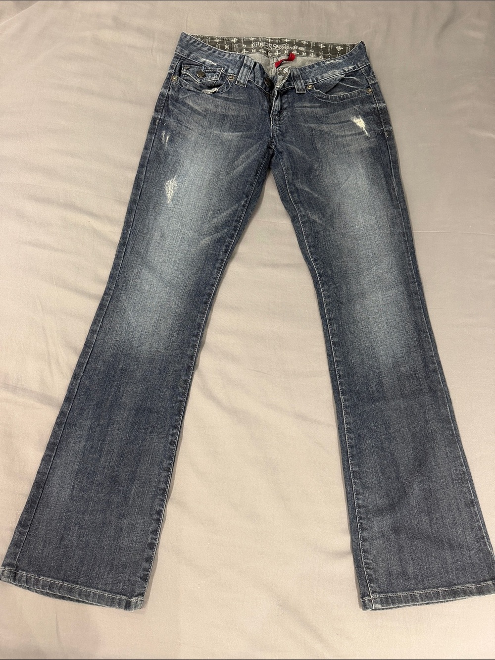Guess Medium Wash Distressed Bootcut Jeans
